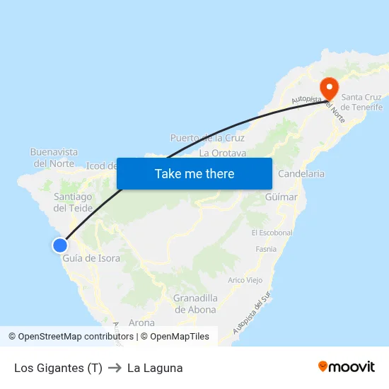 Los Gigantes (T) to La Laguna map