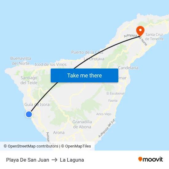Playa De San Juan to La Laguna map