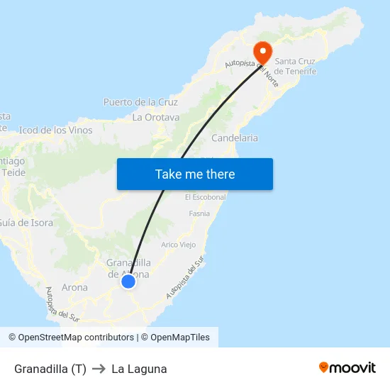 Granadilla (T) to La Laguna map