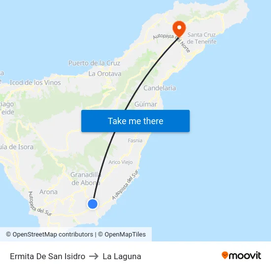 Ermita De San Isidro to La Laguna map