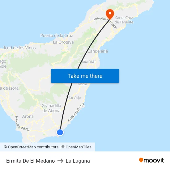 Ermita De El Medano to La Laguna map