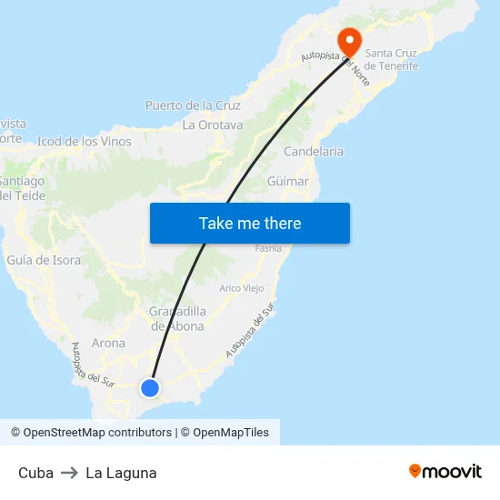 Cuba to La Laguna map