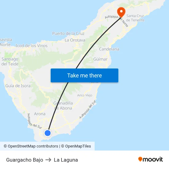 Guargacho Bajo to La Laguna map