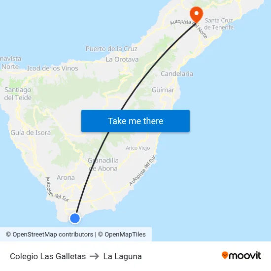 Colegio Las Galletas to La Laguna map