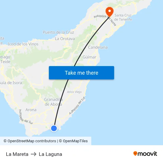 La Mareta to La Laguna map