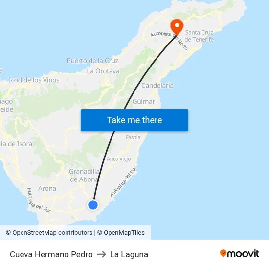 Cueva Hermano Pedro to La Laguna map