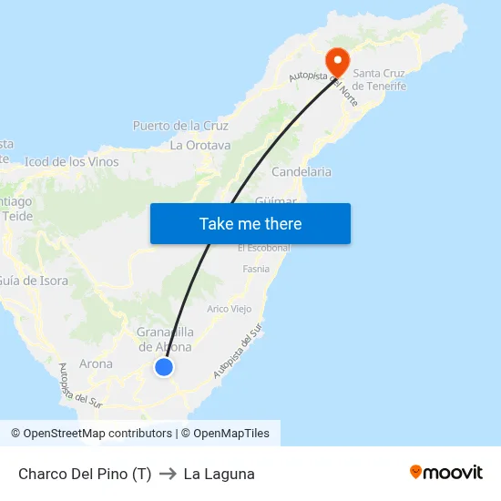Charco Del Pino (T) to La Laguna map