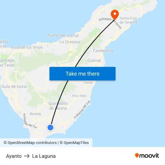 Ayanto to La Laguna map