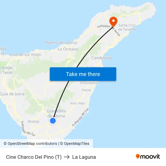 Cine Charco Del Pino (T) to La Laguna map