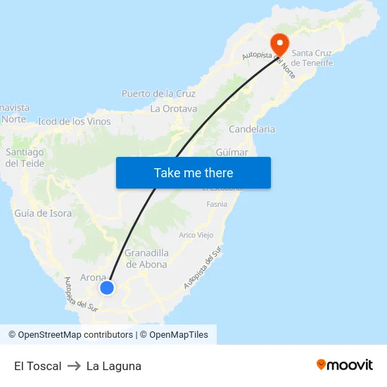 El Toscal to La Laguna map