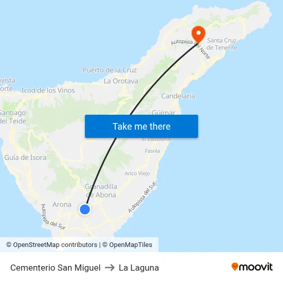 Cementerio San Miguel to La Laguna map