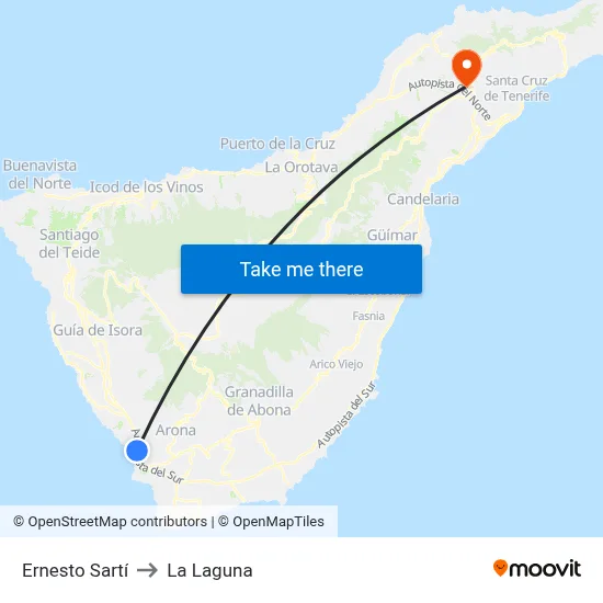 Ernesto Sartí to La Laguna map