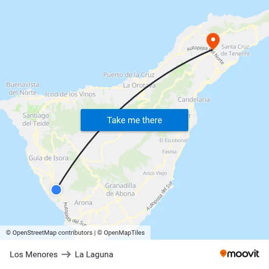 Los Menores to La Laguna map
