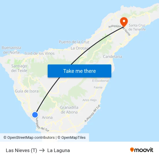Las Nieves (T) to La Laguna map