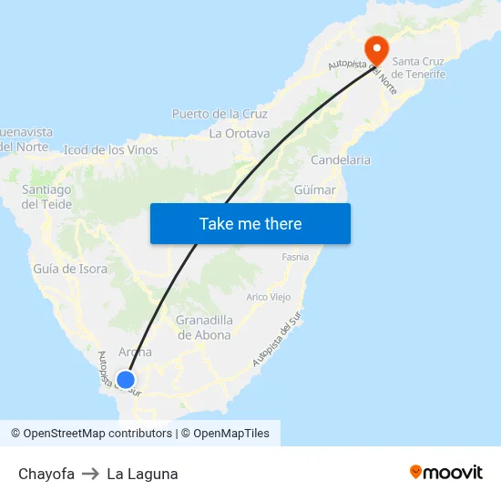 Chayofa to La Laguna map