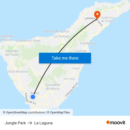 Jungle Park to La Laguna map