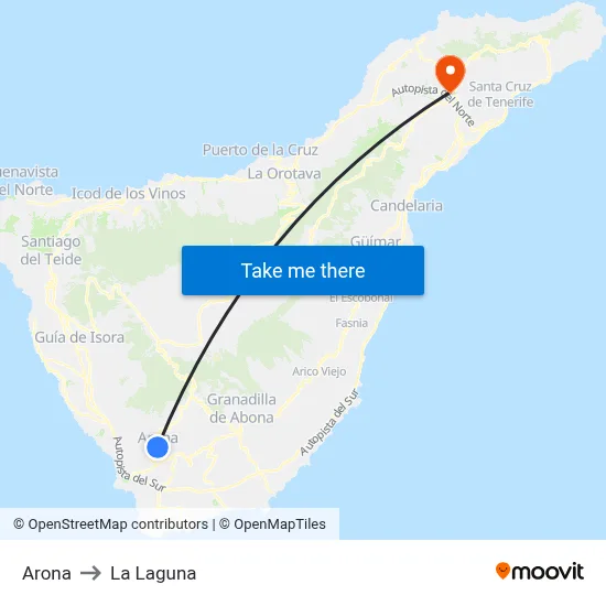 Arona to La Laguna map