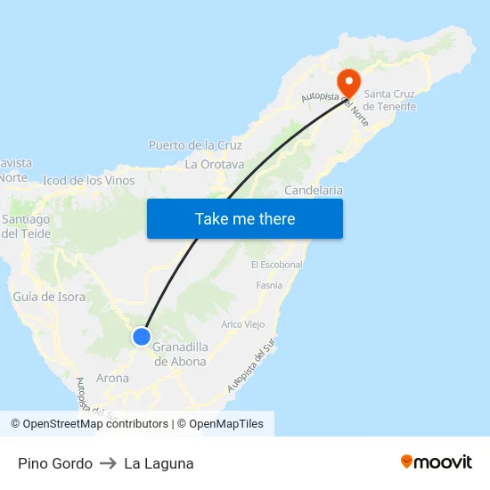 Pino Gordo to La Laguna map