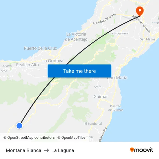 Montaña Blanca to La Laguna map