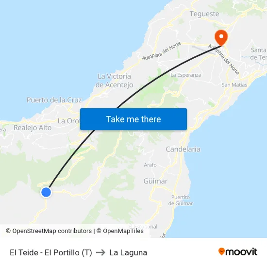El Teide - El Portillo (T) to La Laguna map
