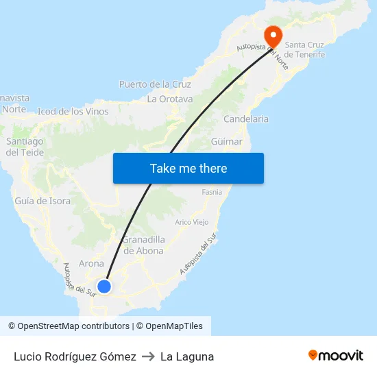 Lucio Rodríguez Gómez to La Laguna map