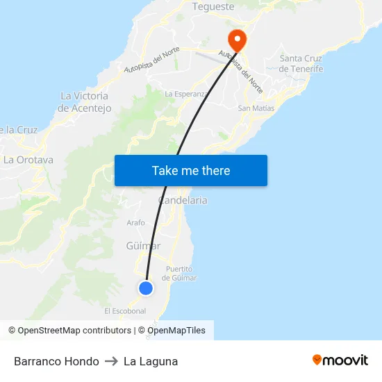 Barranco Hondo to La Laguna map