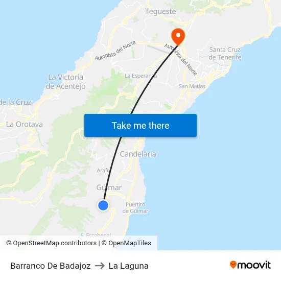 Barranco De Badajoz to La Laguna map