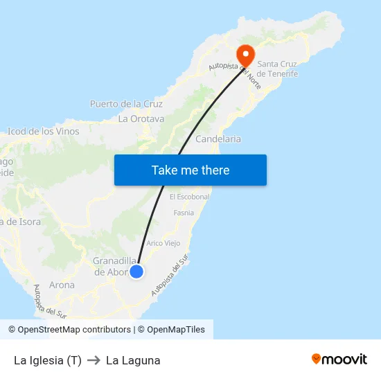 La Iglesia (T) to La Laguna map