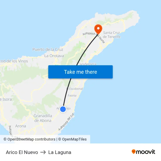 Arico El Nuevo to La Laguna map