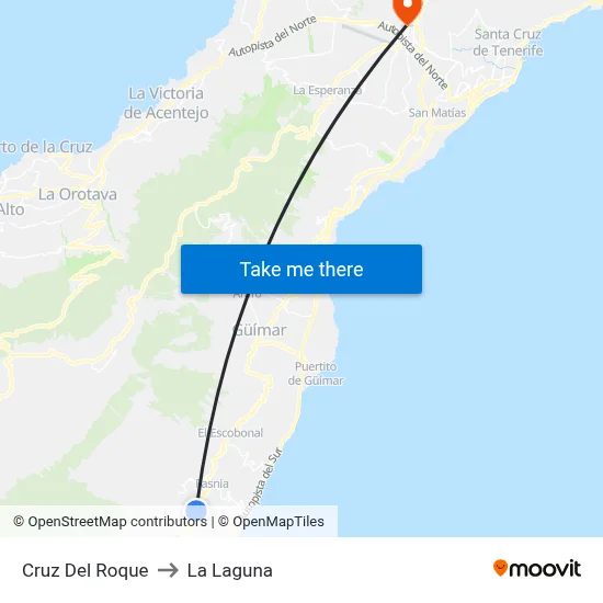Cruz Del Roque to La Laguna map
