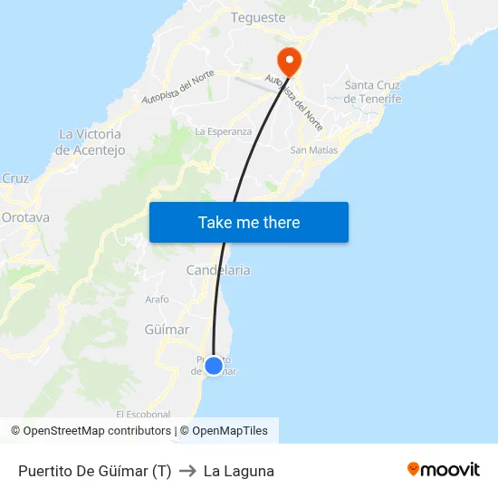 Puertito De Güímar (T) to La Laguna map