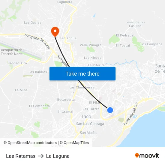 Las Retamas to La Laguna map