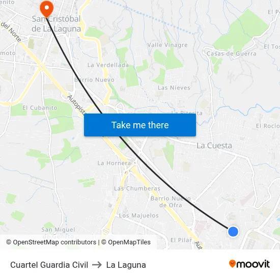 Cuartel Guardia Civil to La Laguna map