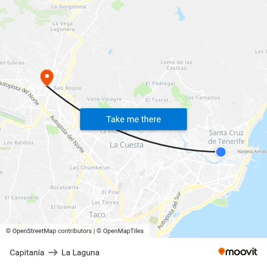 Capitanía to La Laguna map