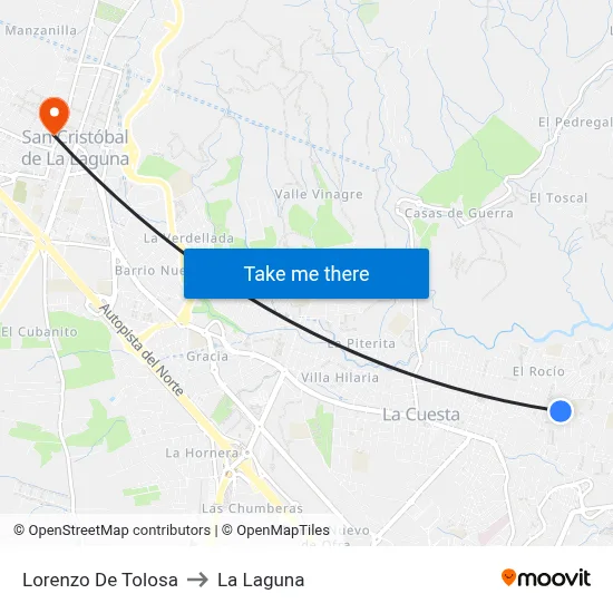 Lorenzo De Tolosa to La Laguna map