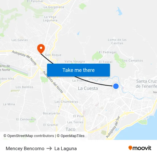 Mencey Bencomo to La Laguna map