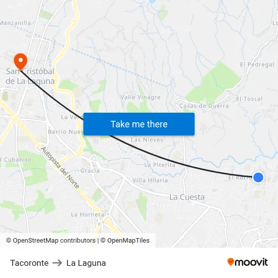 Tacoronte to La Laguna map