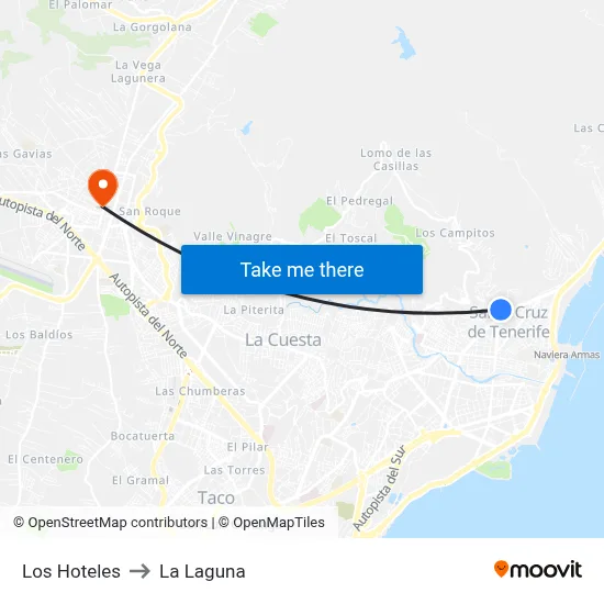 Los Hoteles to La Laguna map