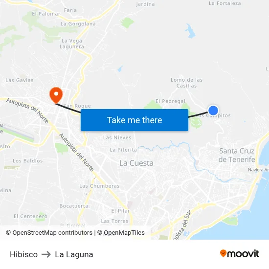 Hibisco to La Laguna map