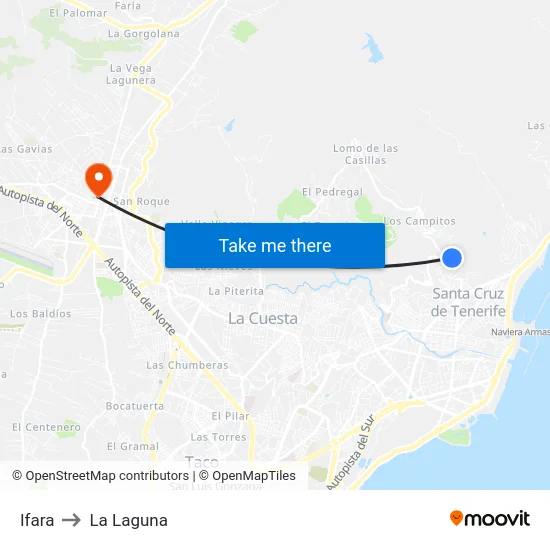 Ifara to La Laguna map