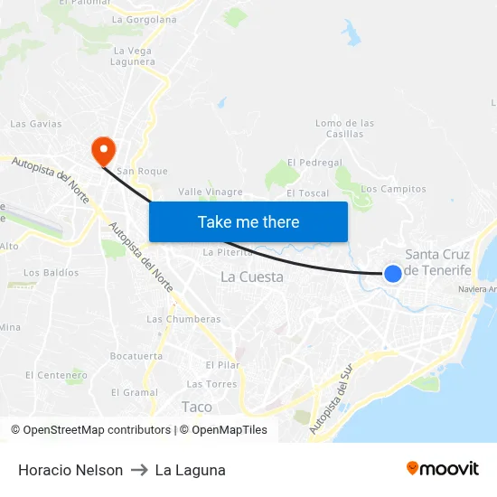 Horacio Nelson to La Laguna map