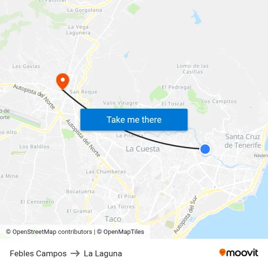 Febles Campos to La Laguna map