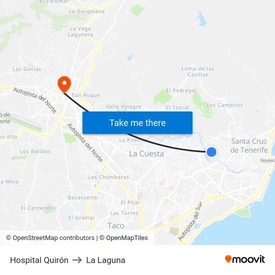 Hospital Quirón to La Laguna map
