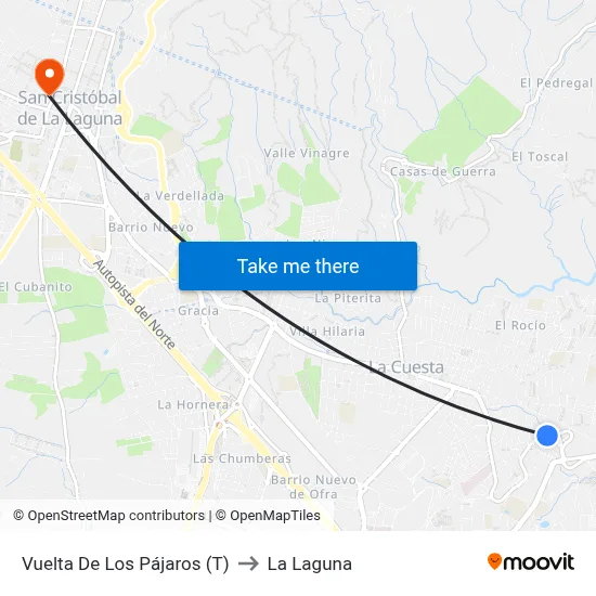 Vuelta De Los Pájaros (T) to La Laguna map