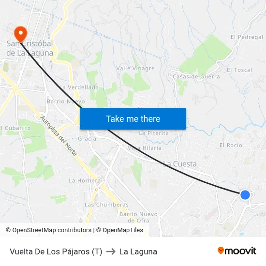 Vuelta De Los Pájaros (T) to La Laguna map