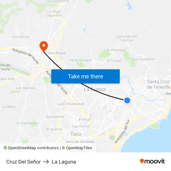 Cruz Del Señor to La Laguna map