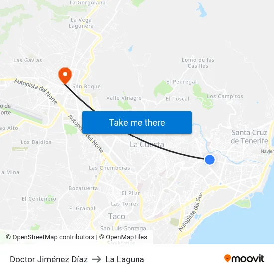 Doctor Jiménez Díaz to La Laguna map