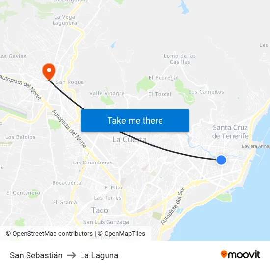 San Sebastián to La Laguna map
