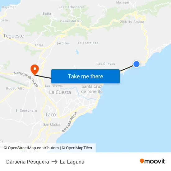 Dársena Pesquera to La Laguna map