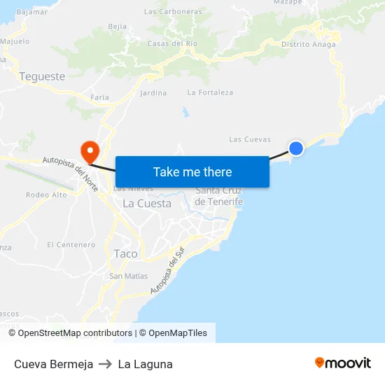 Cueva Bermeja to La Laguna map